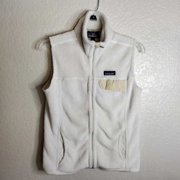 Patagonia Re-Tool Full Zip Fleece Vest Fuzzy White Ivory Polartec sz M - Picture 1 of 5